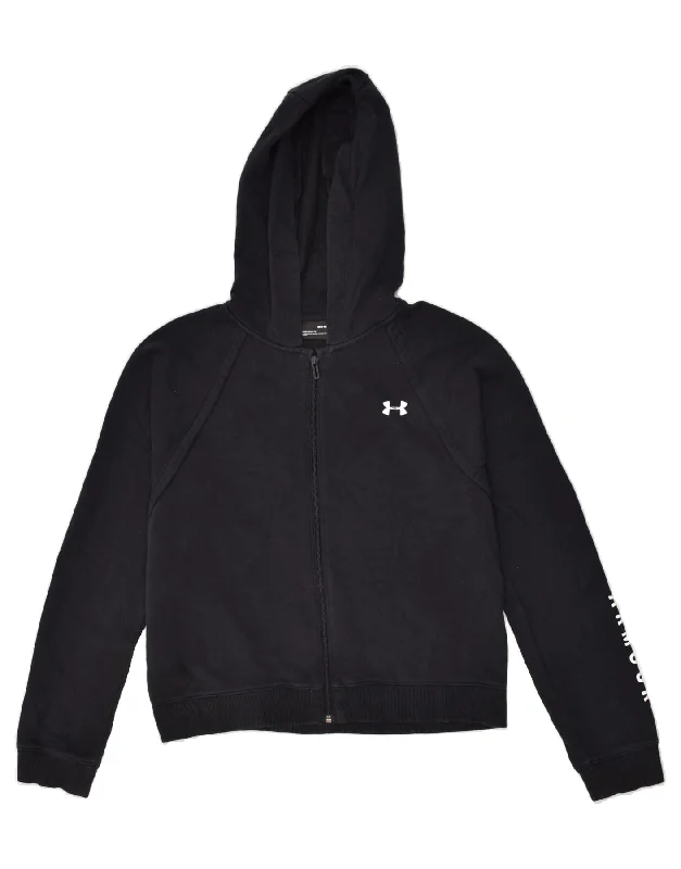 Instant Discount UNDER ARMOUR Womens Graphic Zip Hoodie Sweater UK 14 Medium Black Cotton