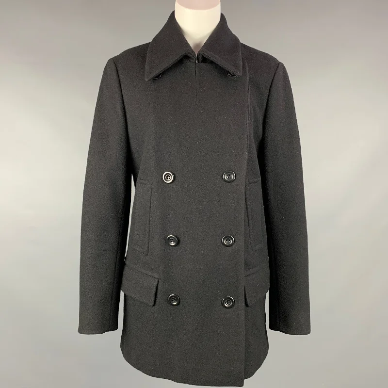 Act Now DRIES VAN NOTEN Size L Black Wool Blend Double Breasted Coat