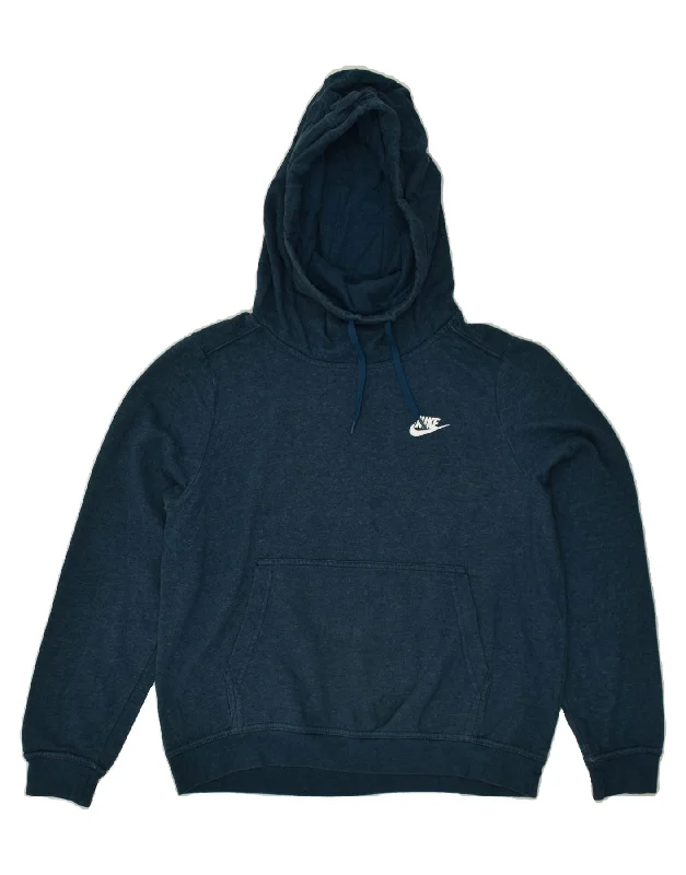 Discount Days NIKE Womens Loose Fit Graphic Hoodie Jumper UK 14 Medium Blue Cotton