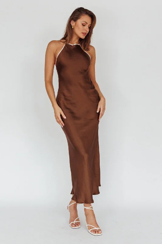Steals and Deals Midsomer Dawn Criss-Cross Back Maxi Dress Chocolate