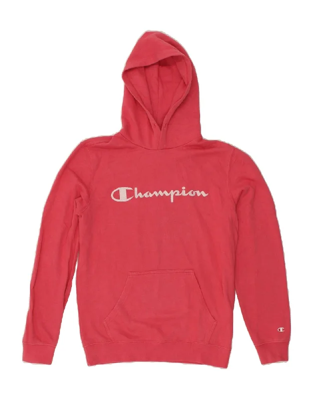 Mega Deal CHAMPION Womens Graphic Hoodie Jumper UK 12 Medium Pink Cotton