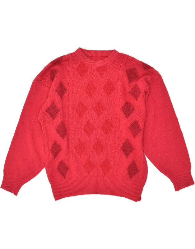 Epic Deals VINTAGE Womens Crew Neck Jumper Sweater UK 16 Large Pink Argyle/Diamond