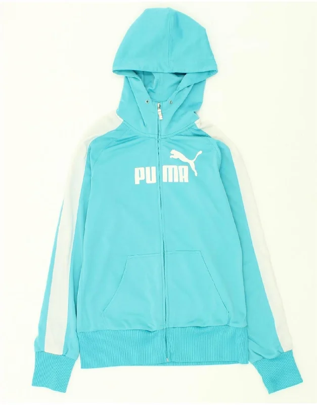 Sale Event PUMA Womens Graphic Zip Hoodie Sweater UK 12 Medium Blue Colourblock