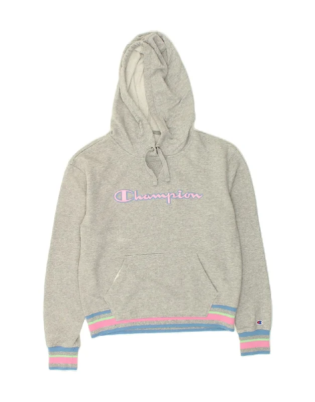 Extra Discounts CHAMPION Womens Graphic Hoodie Jumper UK 10 Small Grey Cotton