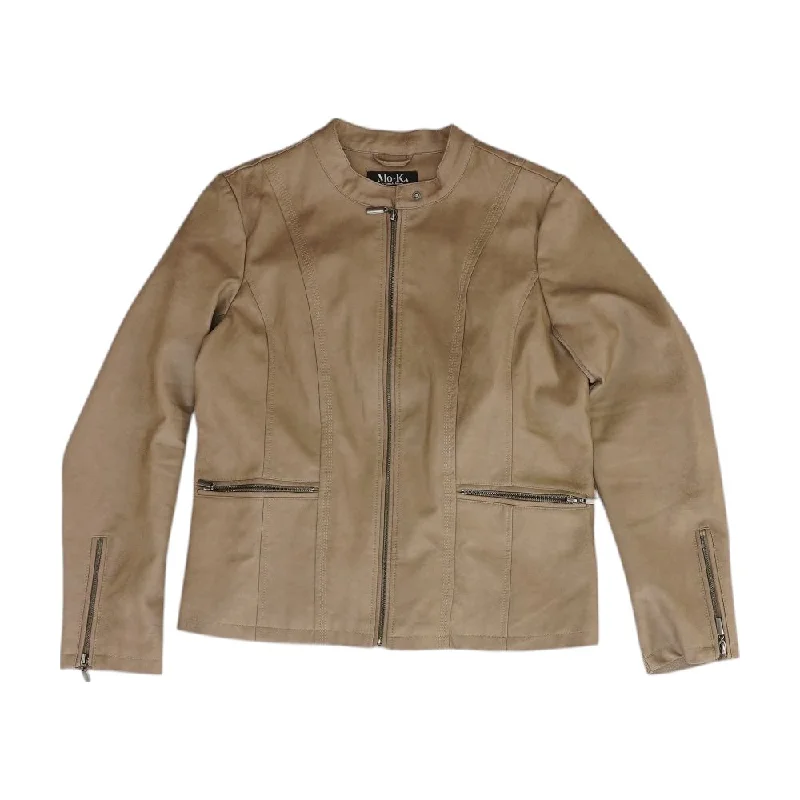 Act Fast Brown Solid Faux Leather Jacket