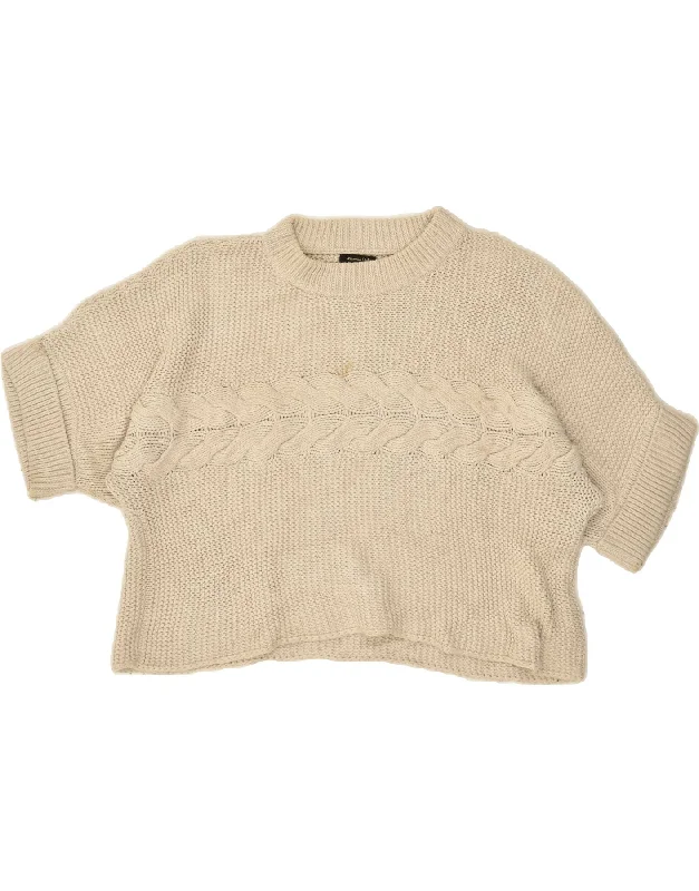 Daily Deals MASSIMO DUTTI Womens Crop Crew Neck Jumper Sweater UK 10 Small Beige