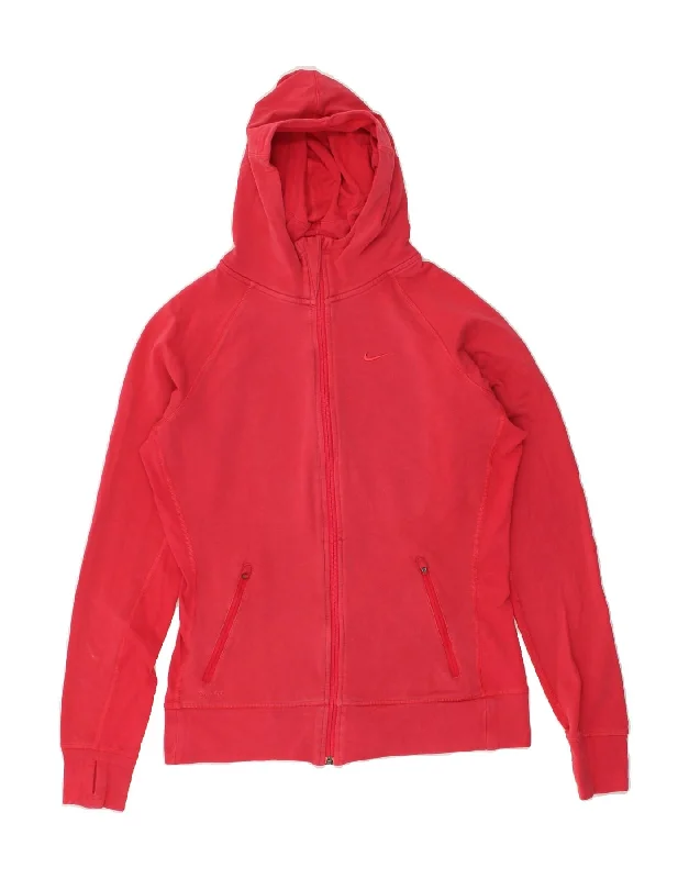 Super Sale NIKE Womens Zip Hoodie Sweater UK 12 Medium Pink Cotton