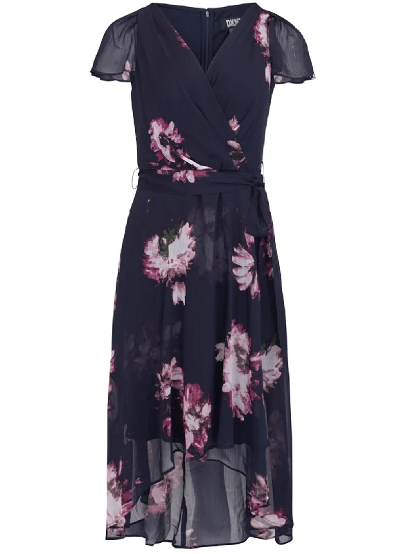 Deal Dash Short Flutter Sleeve Faux Wrap Dress