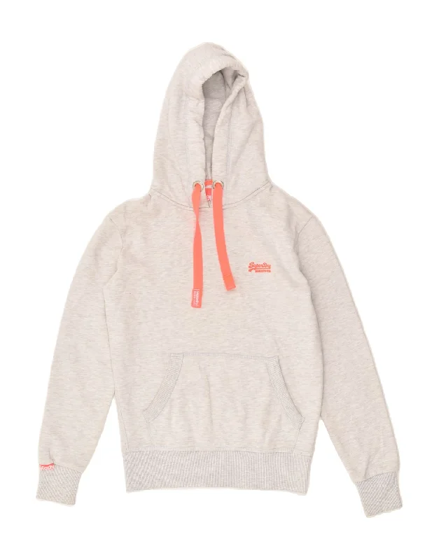Buy More, Save More SUPERDRY Womens Hoodie Jumper UK 8 Small Grey Cotton