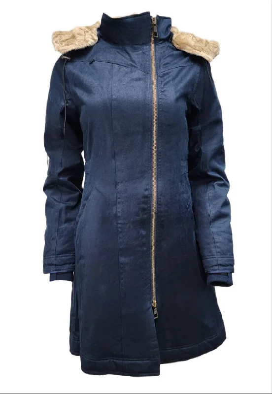 Grand Opening Sale HoodLamb Women's Midnight Blue Long Hemp Water Resistant Coat 420 NWT