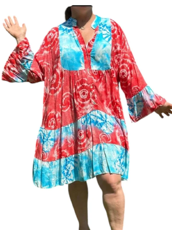 Fantastic Deals Groovy Girl Tiered Dress In Red/blue