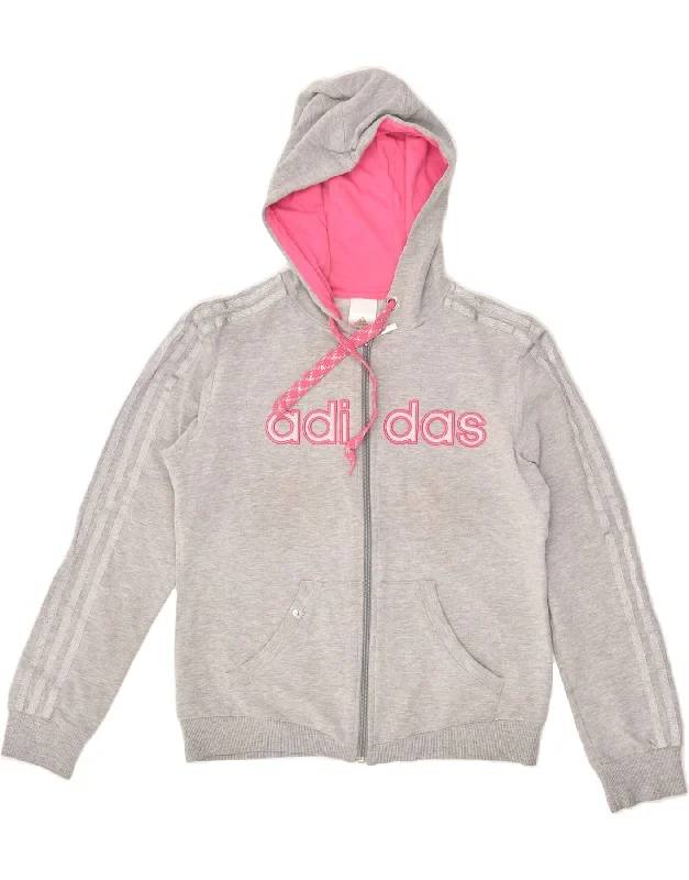 Price Cut ADIDAS Womens Graphic Zip Hoodie Sweater UK 16 Large Grey Cotton