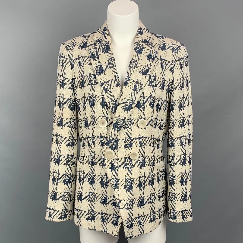 New Markdowns GIORGIO ARMANI Size 10 Light Gray & Navy Viscose Blend Jacket Blazer