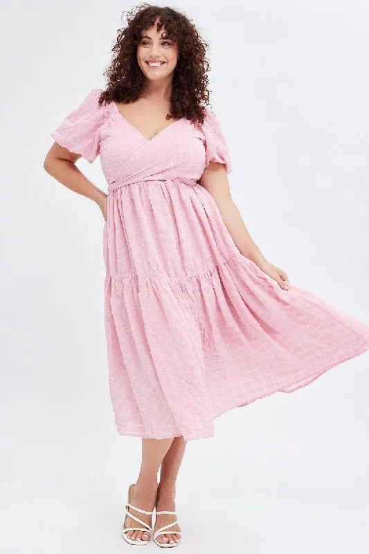 Act Now Pink Midi Dress Textured Cross Front