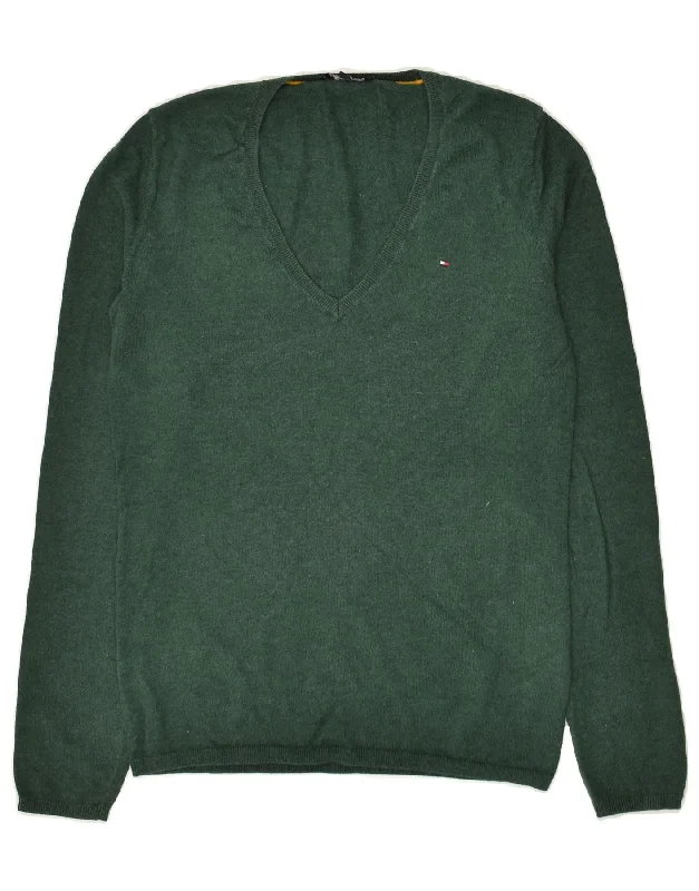 Season Finale Sale TOMMY HILFIGER Womens V-Neck Jumper Sweater UK 6 XS Green Wool