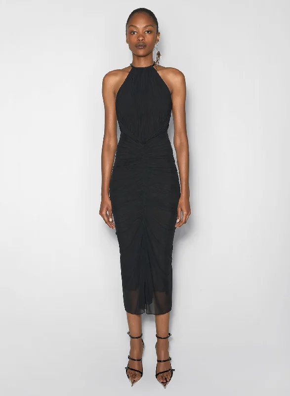 Super Deal black ruched halter dress