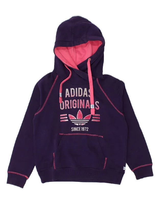 Deep Discounts ADIDAS Womens Graphic Hoodie Jumper UK 12 Medium Purple Cotton
