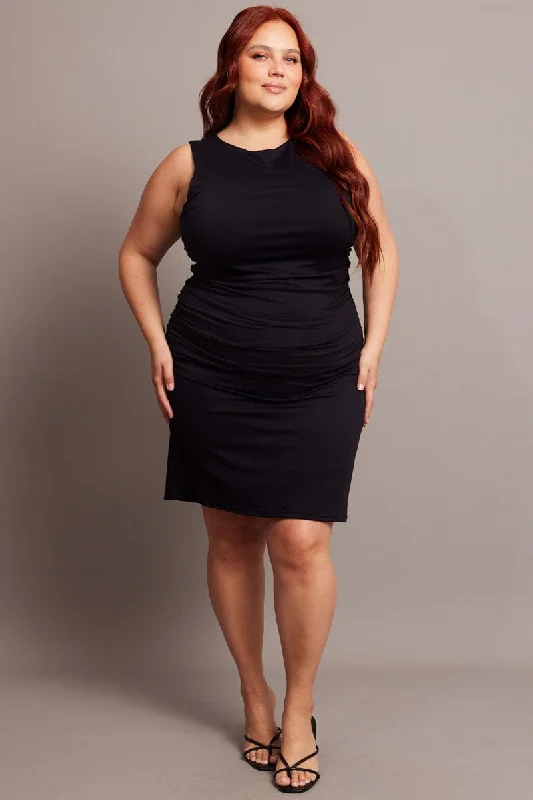Doorbuster Deal Black Mini Dress Sleeveless Crew Neck Supersoft