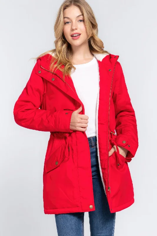 Special Discount Fleece Lined Fur Hoodie Utility Jacket
