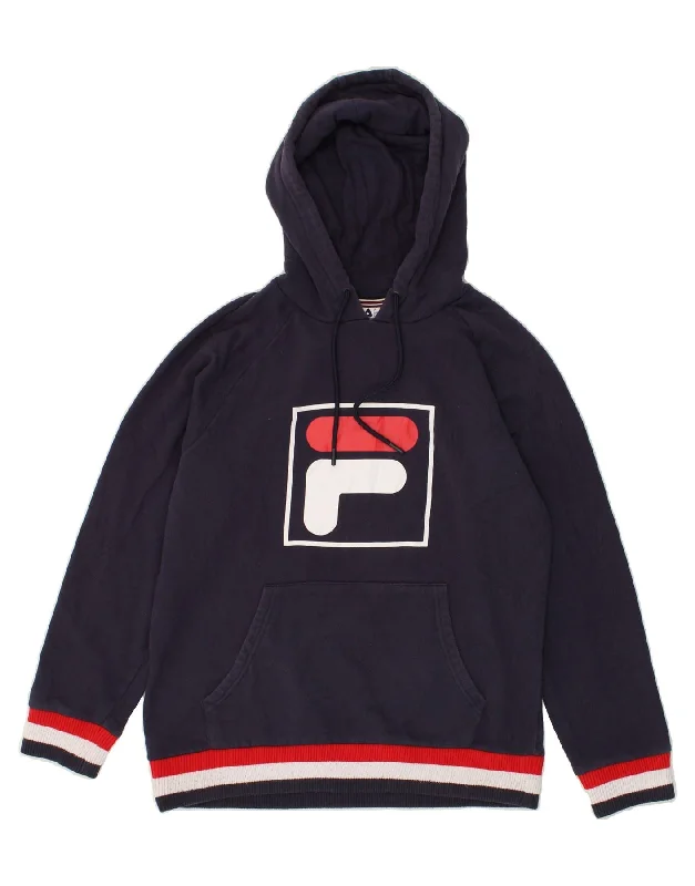 Act Fast FILA Womens Graphic Hoodie Jumper IT 46/48 Medium Navy Blue