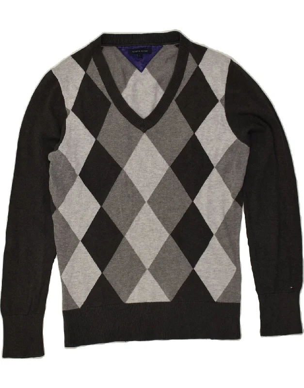 Markdowns TOMMY HILFIGER Womens V-Neck Jumper Sweater UK 14 Large Grey