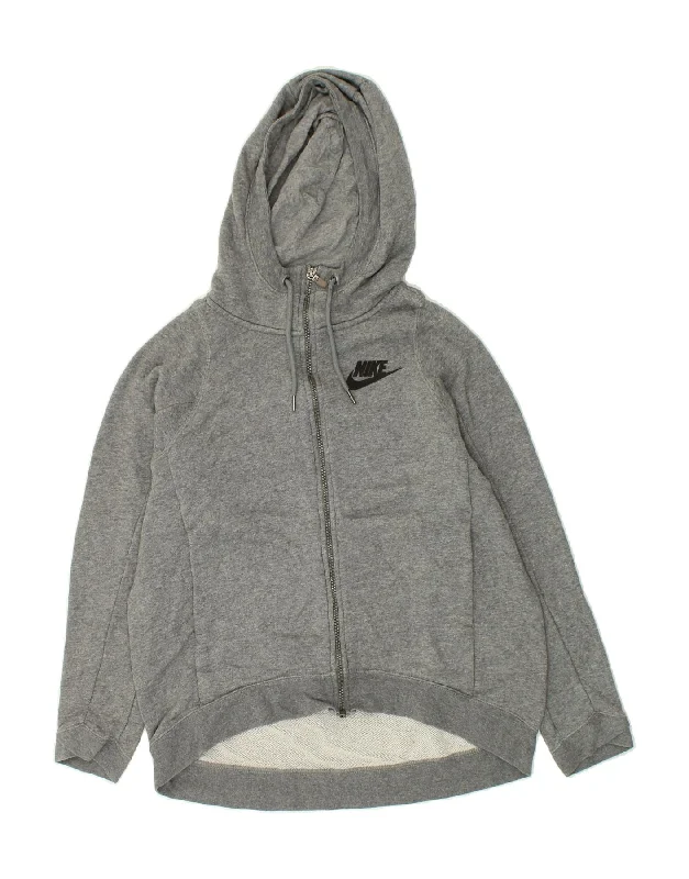 Discount Mania NIKE Womens Zip Hoodie Sweater UK 10 Small Grey Flecked Cotton