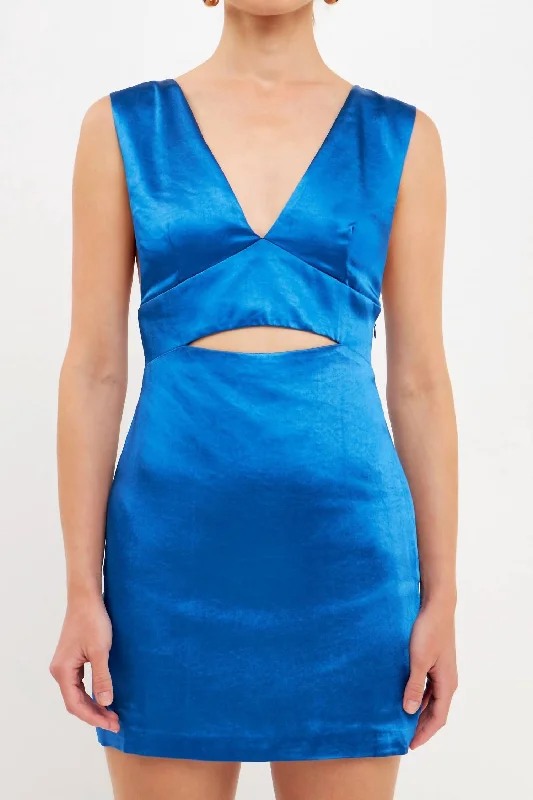 Epic Deals Satin Cut-Out Dress In Cobalt Blue