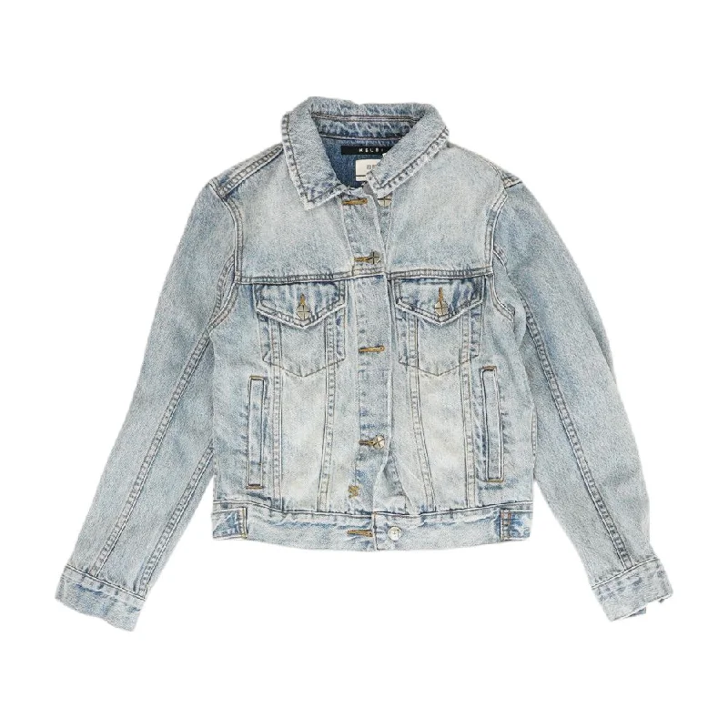 Online Only Blue Solid Denim Jacket