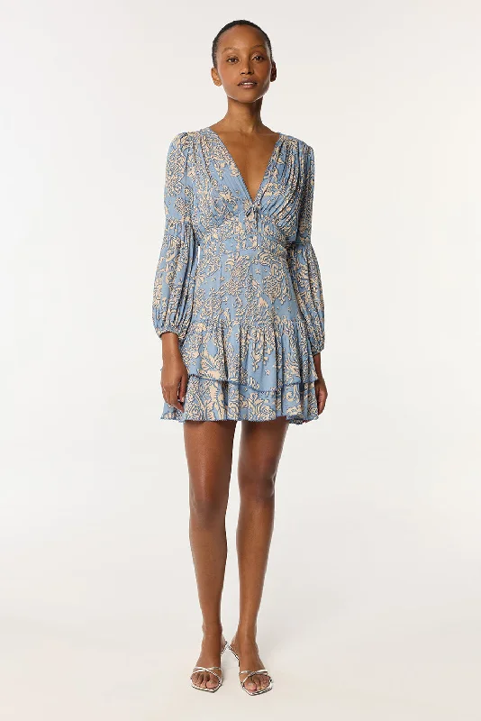 Doorbuster Deal Mini Dress Chiara - Blue Oriental Foulard