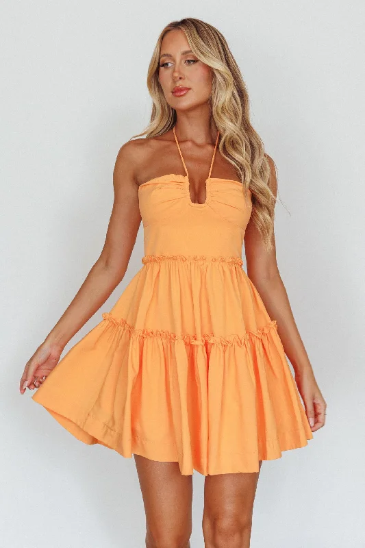 Flash Deals Sherbet Sunset Tied Neck Mini Dress Orange