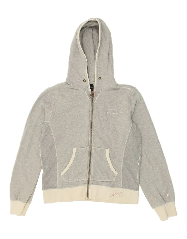 Weekend Deal CHAMPION Womens Zip Hoodie Sweater UK 14 Medium Grey Cotton