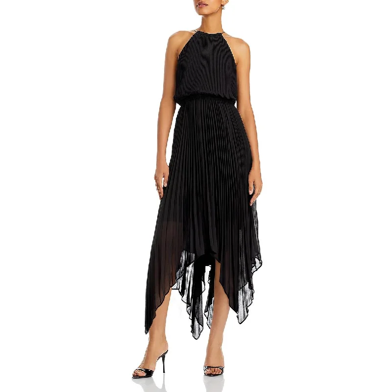 Markdown Madness Womens Shutter Pleat Midi Halter Dress