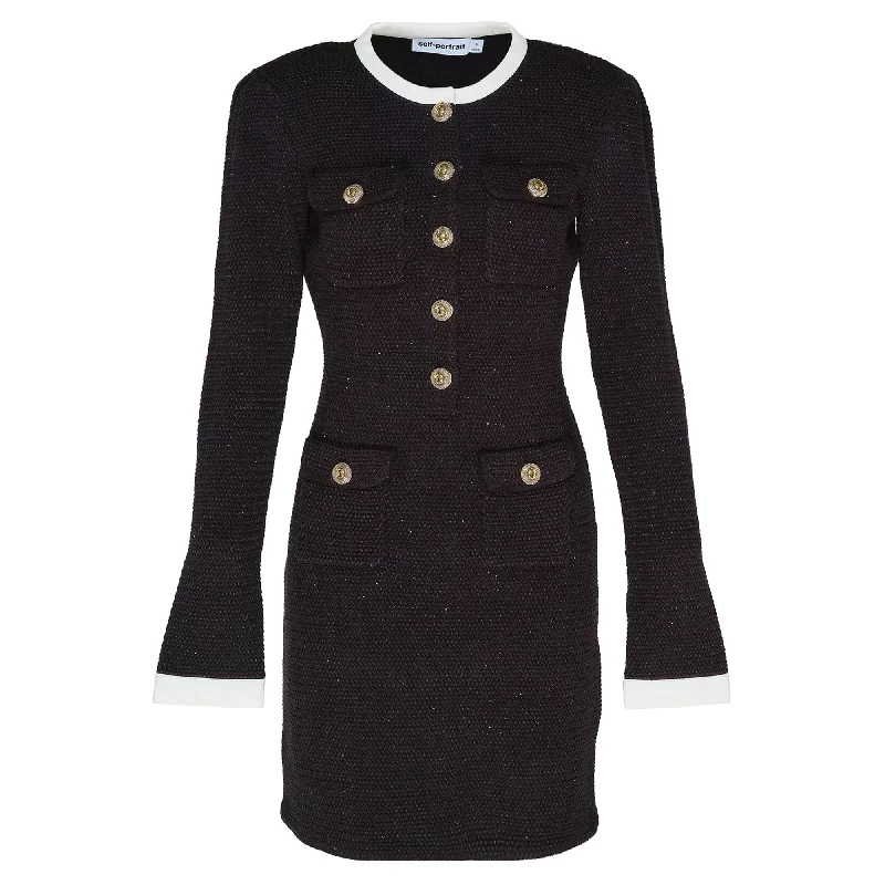 Big Savings Black Knit Contrast Collar Mini Dress