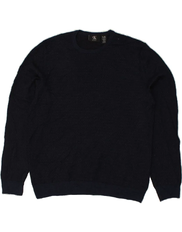 Savings Alert CALVIN KLEIN Womens Crew Neck Jumper Sweater UK 18 XL Navy Blue Wool