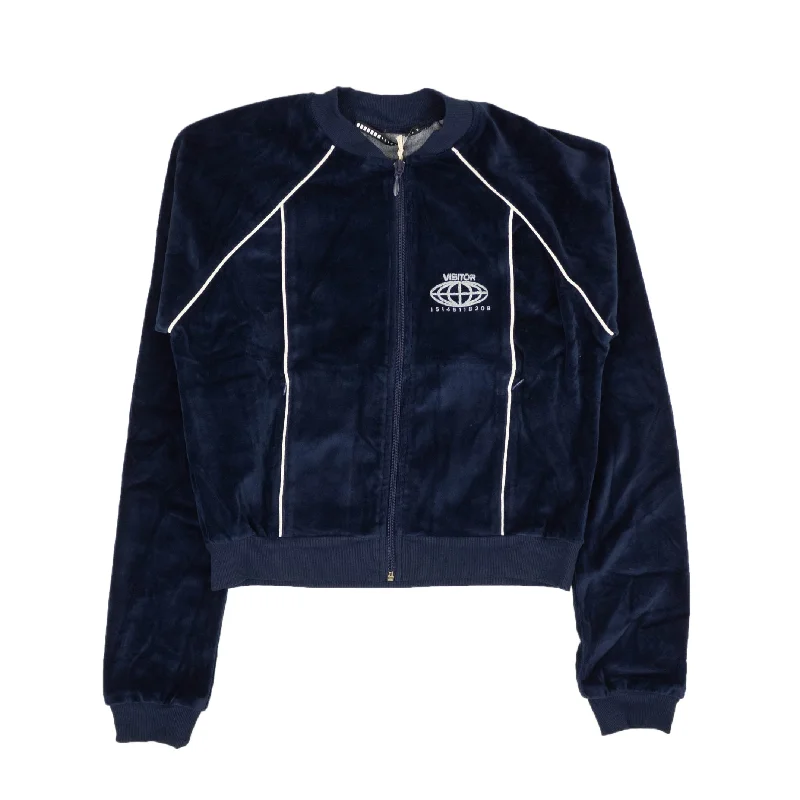 Deep Discounts VISITOR ON EARTH Blue Velour Zip-UP Sweatshirt