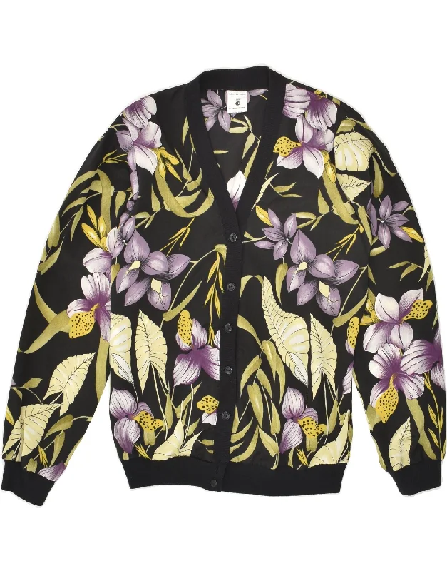 Mega Sale VINTAGE Womens Cardigan Sweater UK 12 Medium  Black Floral Polyester