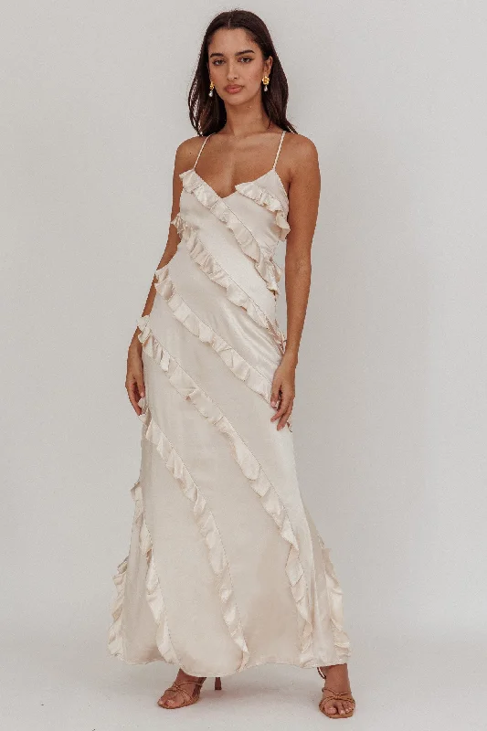 Price Drop Arrabel Ruffle Trim Maxi Dress Champagne
