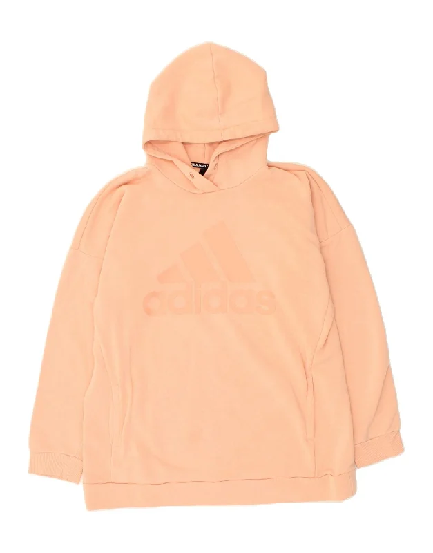 Limited Availability ADIDAS Womens Graphic Hoodie Jumper UK 16/18 Large Orange Cotton