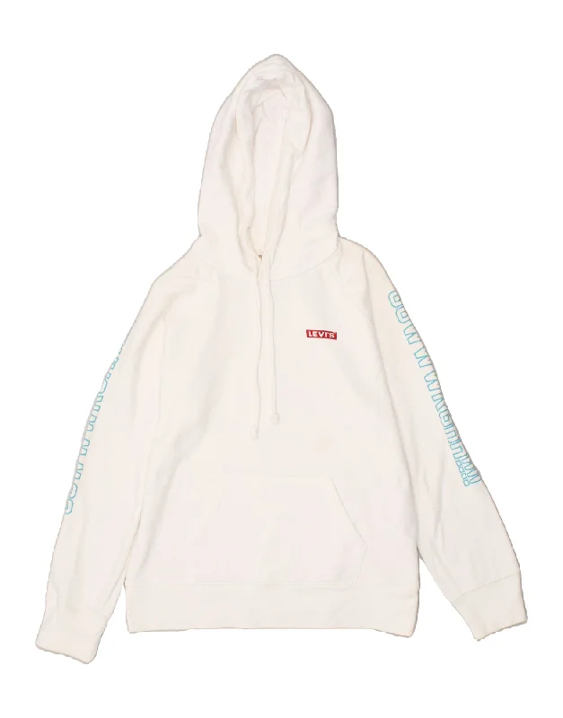 Discount Deals LEVI'S Womens Oversized Graphic Hoodie Jumper UK 10 Small White Cotton