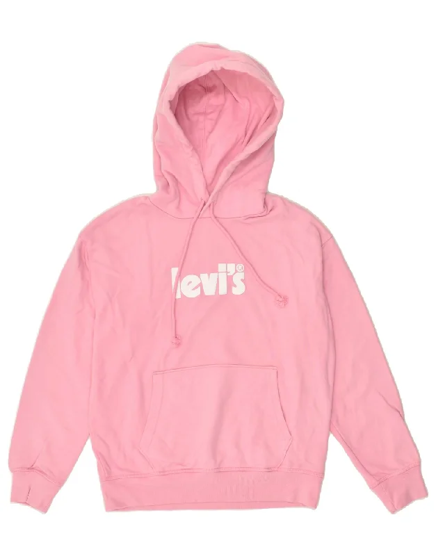 Final Clearance LEVI'S Womens Graphic Hoodie Jumper UK 6 XS Pink Cotton