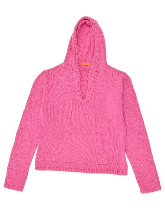 Special Price FISHBONE Womens Hooded V-Neck Jumper Sweater UK 14 Medium Pink Cotton