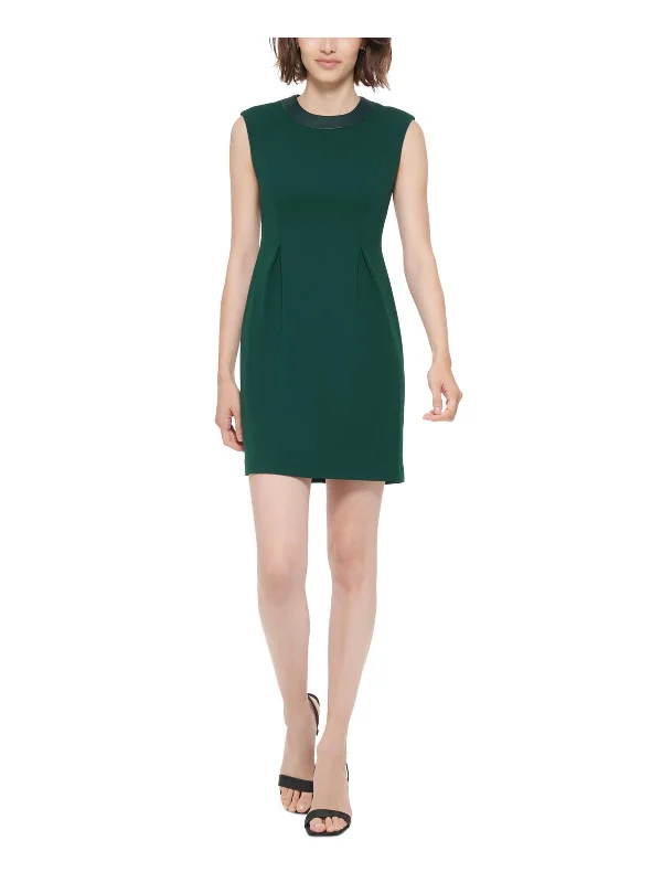 Unmissable Offer Womens Faux Leather Trim Knee Sheath Dress