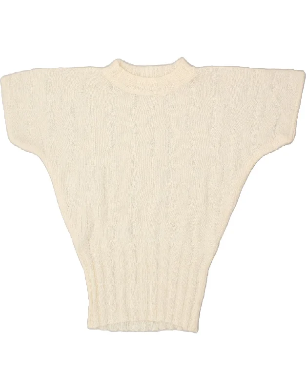 Deal Dash VINTAGE Womens Batwing Crew Neck Jumper Sweater UK 12 Medium Off White