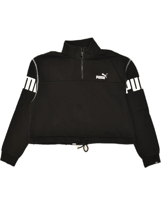 Price Meltdown PUMA Womens Crop Zip Neck Sweatshirt Jumper UK 16 Large Black Cotton
