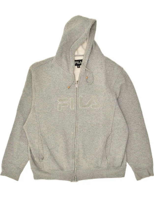 Unbeatable Prices FILA Womens Graphic Zip Hoodie Sweater UK 20 2XL Grey Cotton