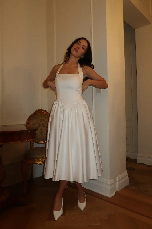 Hurry In Hart Halter Corset Midi Dress - White