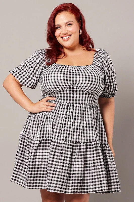 Discount Days Black Check Gingham Sweetheart Mini Dress