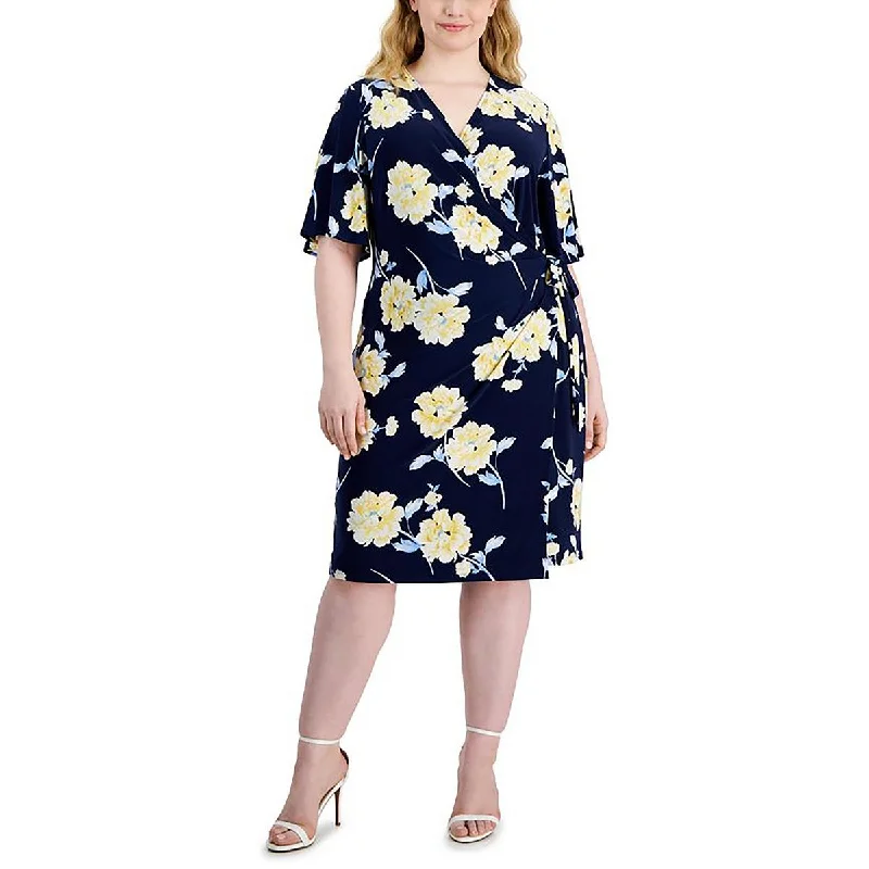 Deal Dash Plus Womens Side Tie V-Neck Wrap Dress