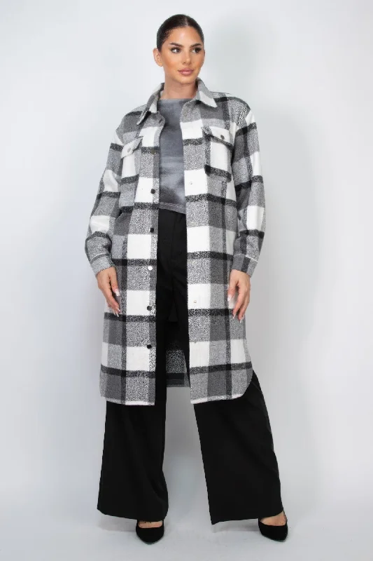 Deep Discounts Plaid Buttoned Shacket Coat