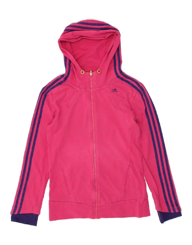 Seasonal Sale ADIDAS Womens Graphic Zip Hoodie Sweater UK 12 Medium  Pink Cotton
